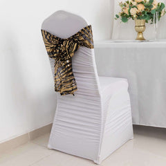 5 Pack Chair Sashes with Wave Embroidered Sequins Black/Gold 6"x88" - Stylish Glittering Decor for Weddings