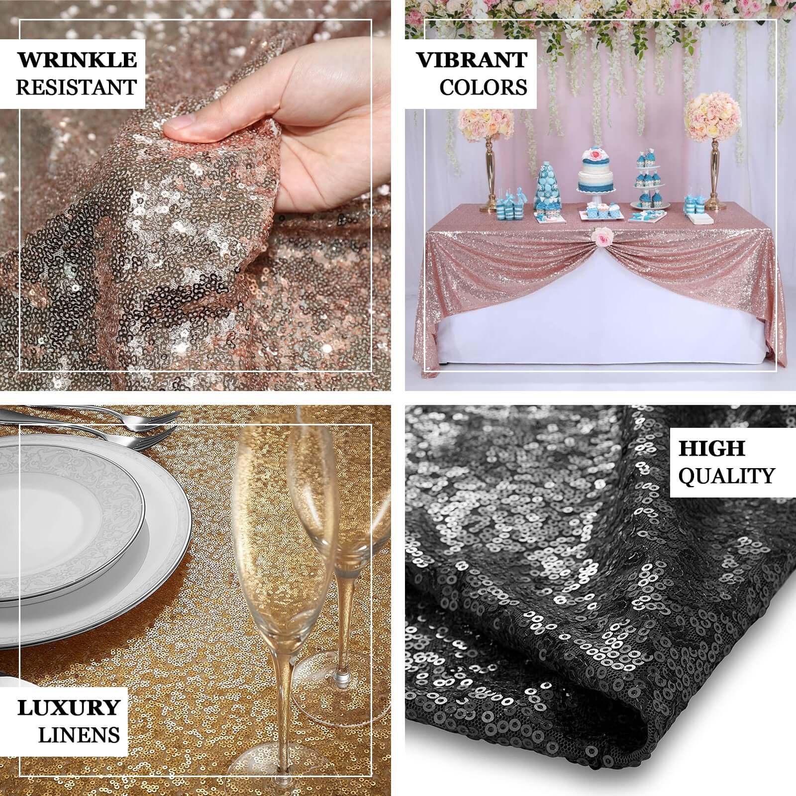Sequin 90"x90" Table Overlay Square Tablecloth Gold - Sparkly Design for Stylish Celebrations