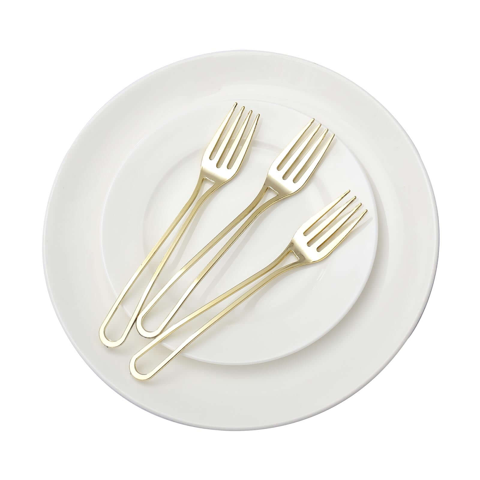 24-Pack Plastic Forks with Modern Hollow Handle Design Gold - Stylish Disposable Utensils 7"