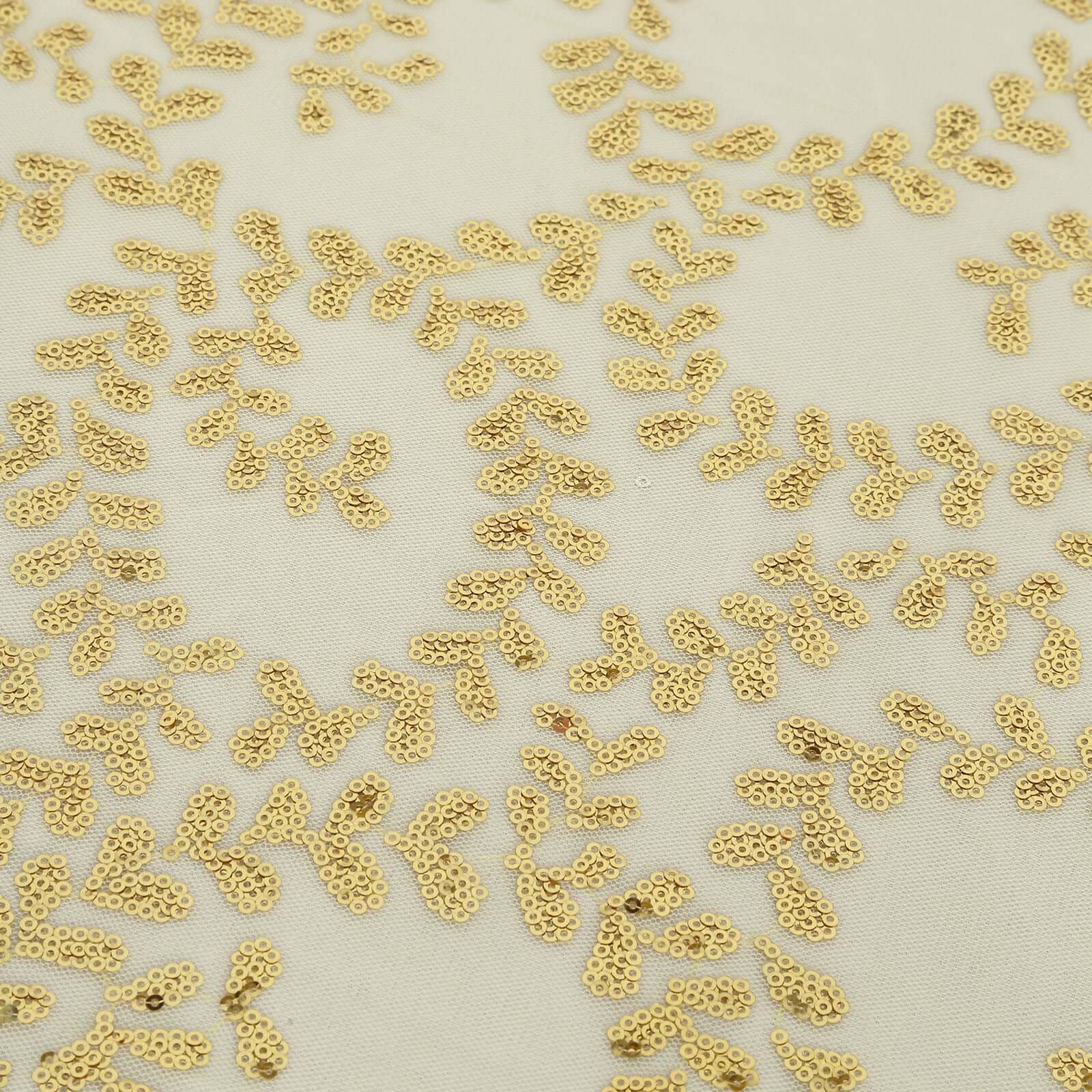 Tulle 90"x156" Rectangle Tablecloth Gold - Sequin Leaf Embroidered Design for Luxe Celebrations