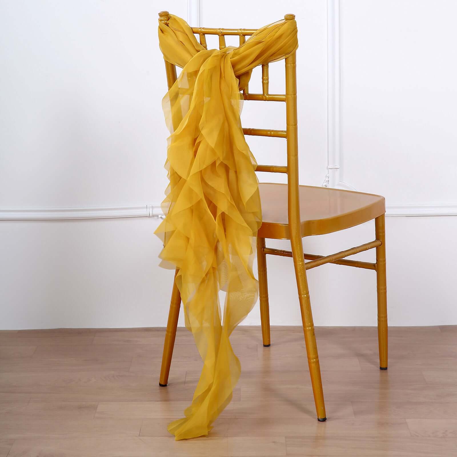 Chiffon Chair Sash with Curly Design Mustard Yellow - Stylish Chair Decorations