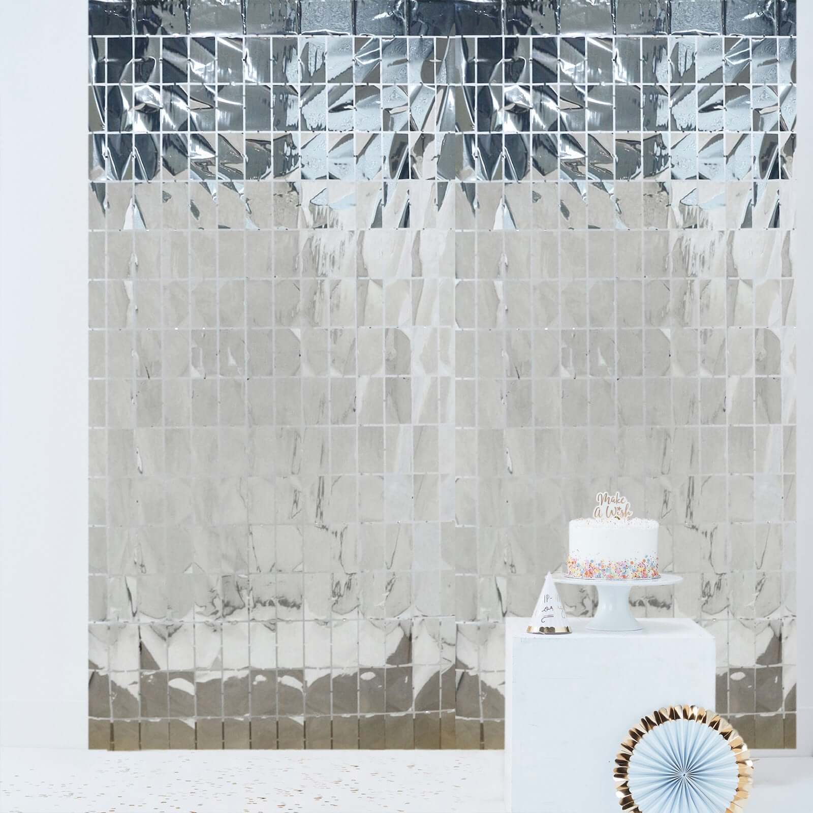 Shiny Silver Metallic Foil Rectangle Curtain Party Backdrop Door Window Curtain - 3ftx6.5ft