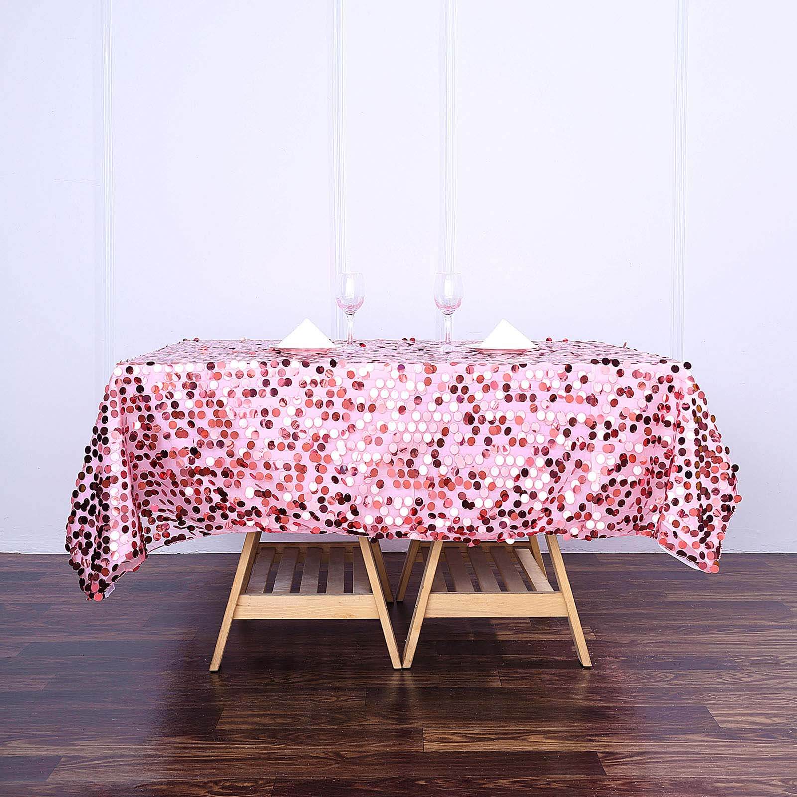72"x72" Pink Big Payette Sequin Square Table Overlay