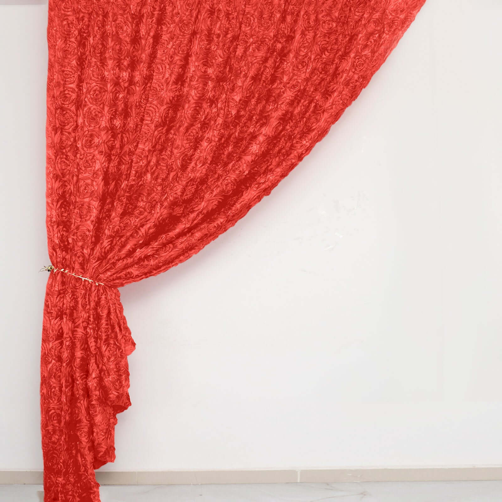 8ftx8ft Red Satin Rosette Event Curtain Drapes, Backdrop Event Panel