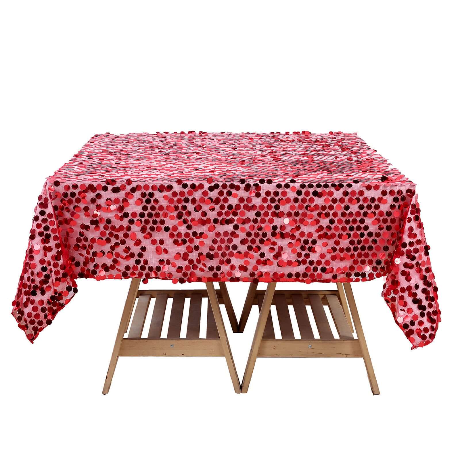 Sequin 72"x72" Table Overlay Square Tablecloth Red - Big Payette Table Cover