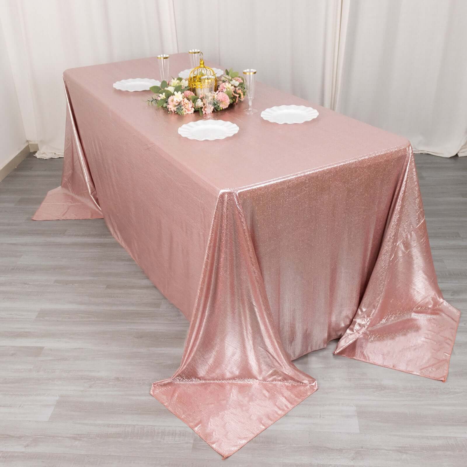Sequin Dots Polyester 90"x132" Rectangle Tablecloth Shimmering Rose Gold - Seamless, Glittering & Wrinkle Free Table Cover