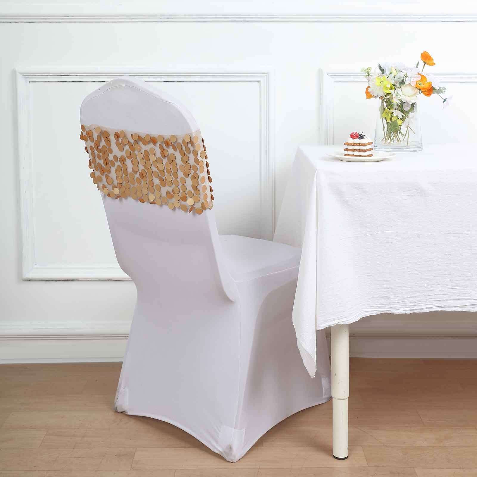5 Pack Big Payette Sequin 13"x10" Chair Sash Bands Matte Champagne - Stylish Glittering Decor for Weddings & Gatherings