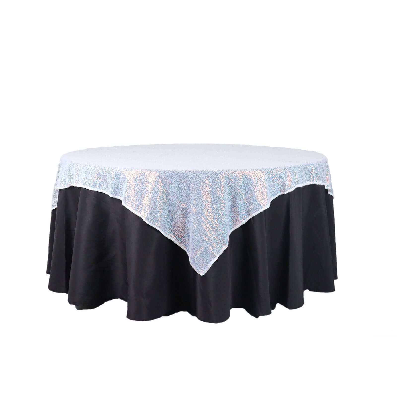 Sequin 60"x60" Table Overlay Square Tablecloth Irisdescent Blue - Luxe Wedding Table Topper
