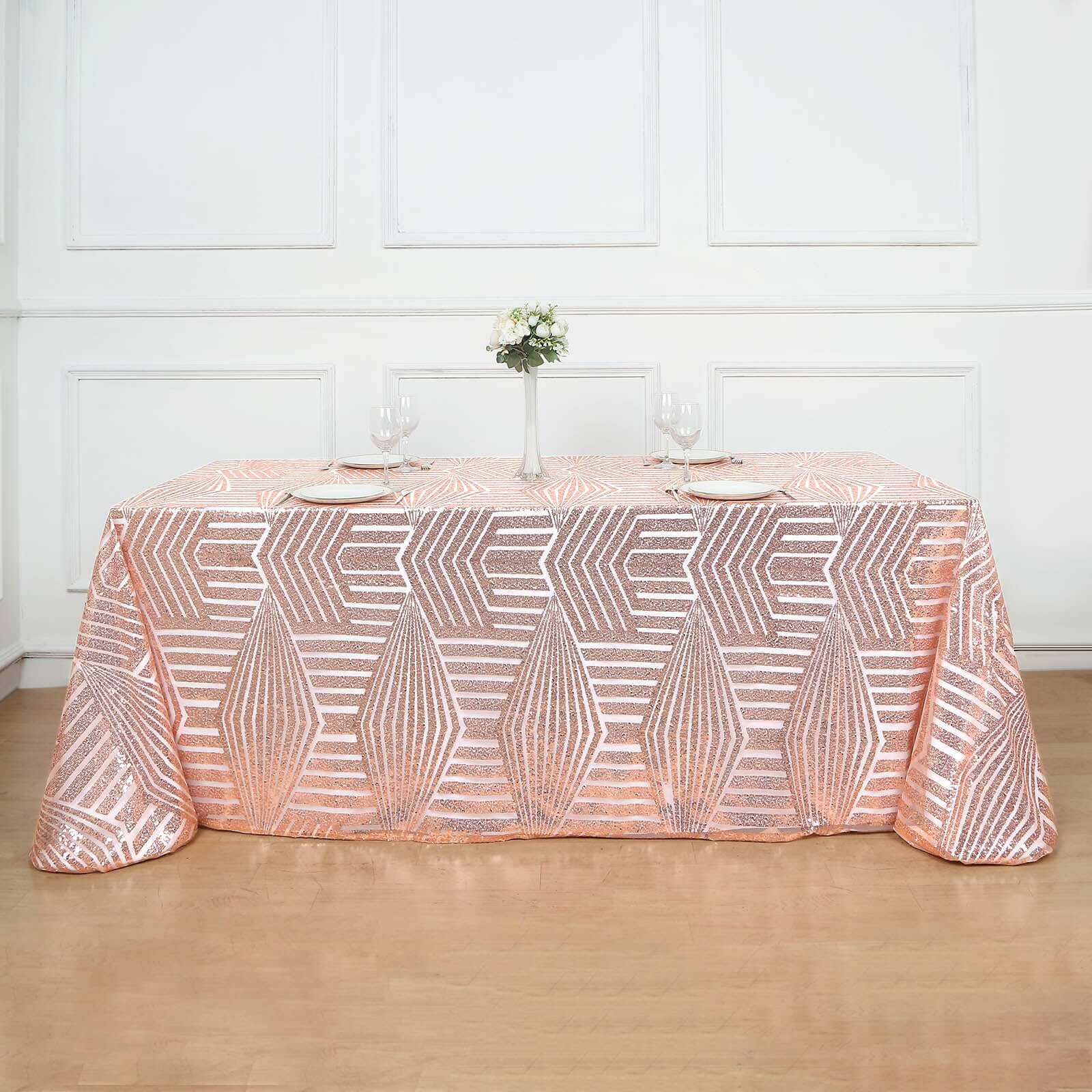 Sequin 90"x132" Rectangle Tablecloth Rose Gold - Seamless Diamond Table Cover