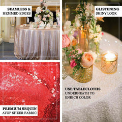 Sequin 120" Round Tablecloth Turquoise - Seamless Glittering Table Cover