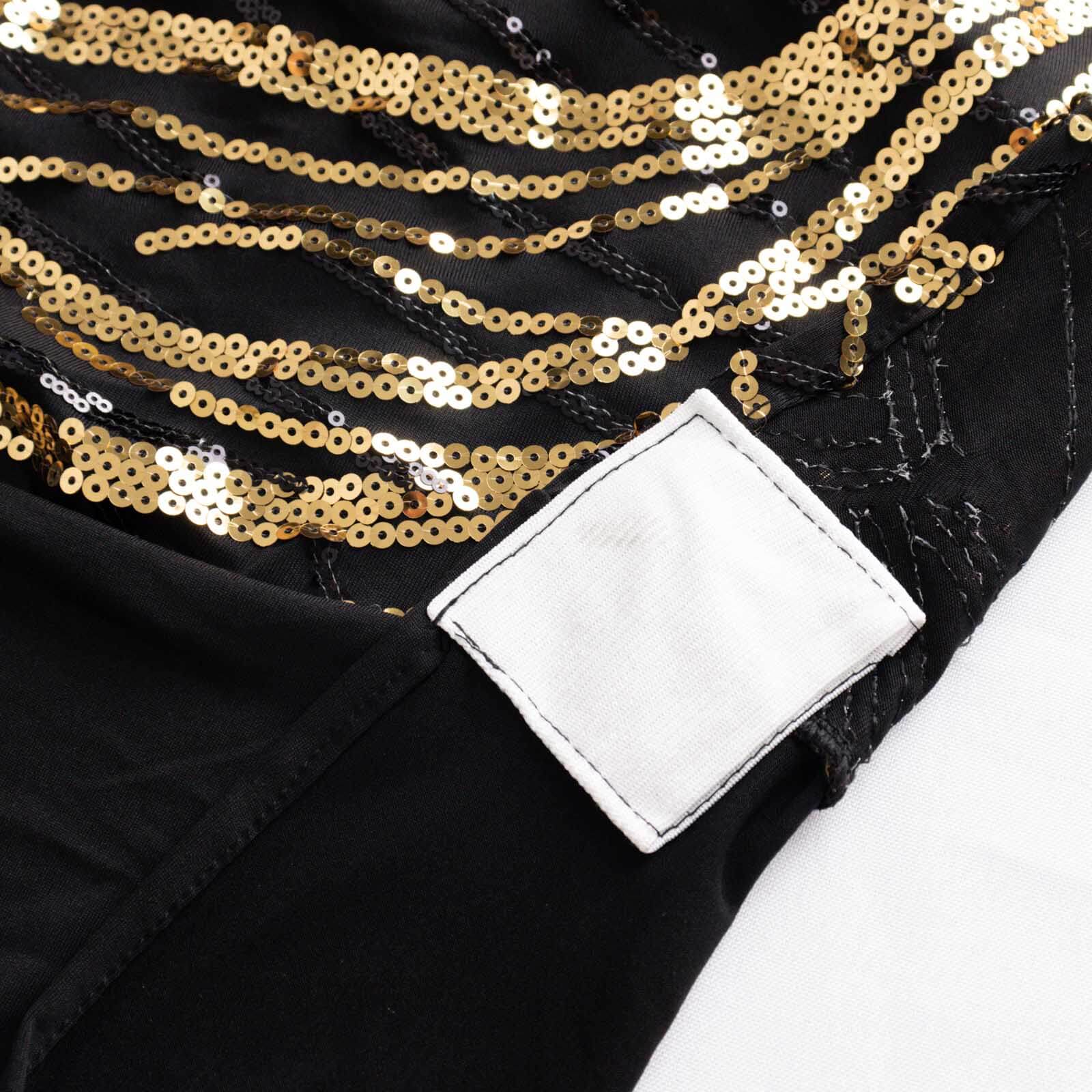 Spandex Chair Cover with Wave Embroidered Sequins for Banquet Chairs Black/Gold - Glittering Stretch Fitted Slipcover