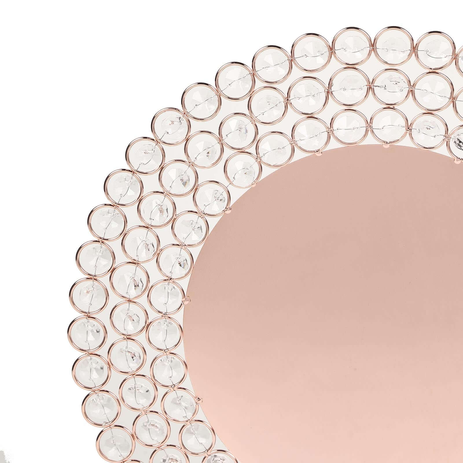Wired Metal Round Charger Plate 14" in Rose Gold with Acrylic Crystal Beads, Glamorous Decorative Dinner Charger Tableware