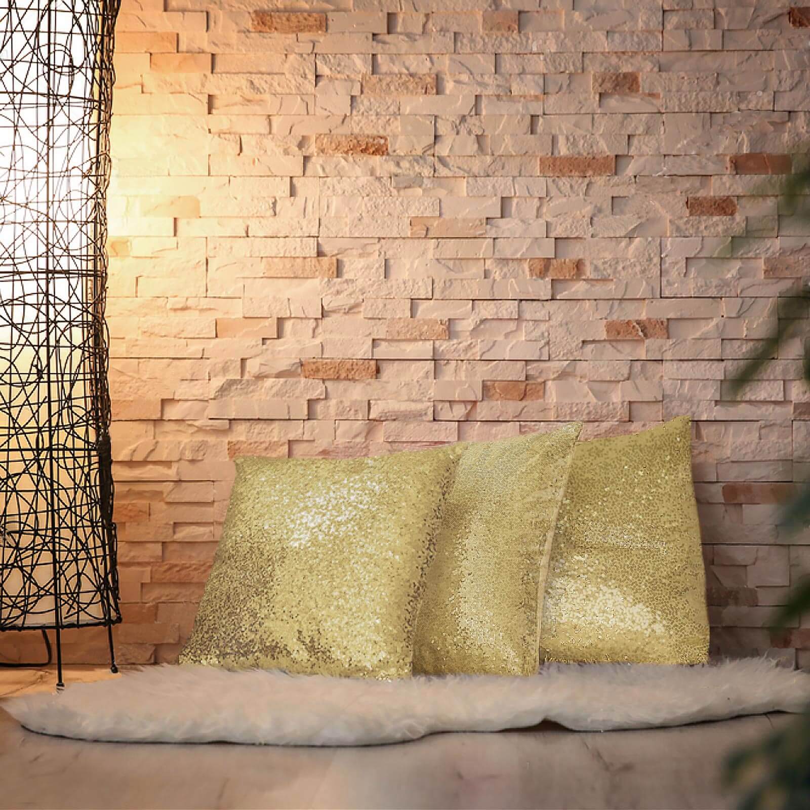 2 Pack 18"x18" Sequin Throw Pillow Cover, Decorative Cushion Case - Square Champagne Sequin