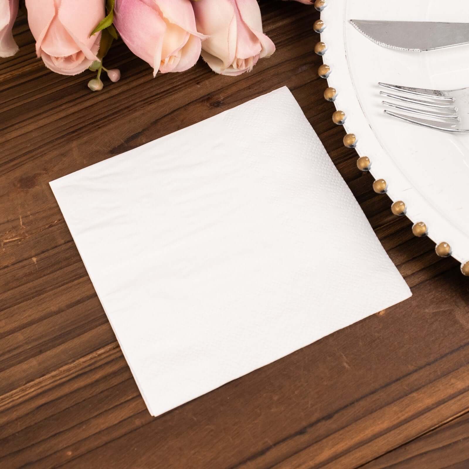 50-Pack Paper Beverage Napkins White - 2 Ply Disposable Soft 18GSM Cocktail Napkins 5"x5"