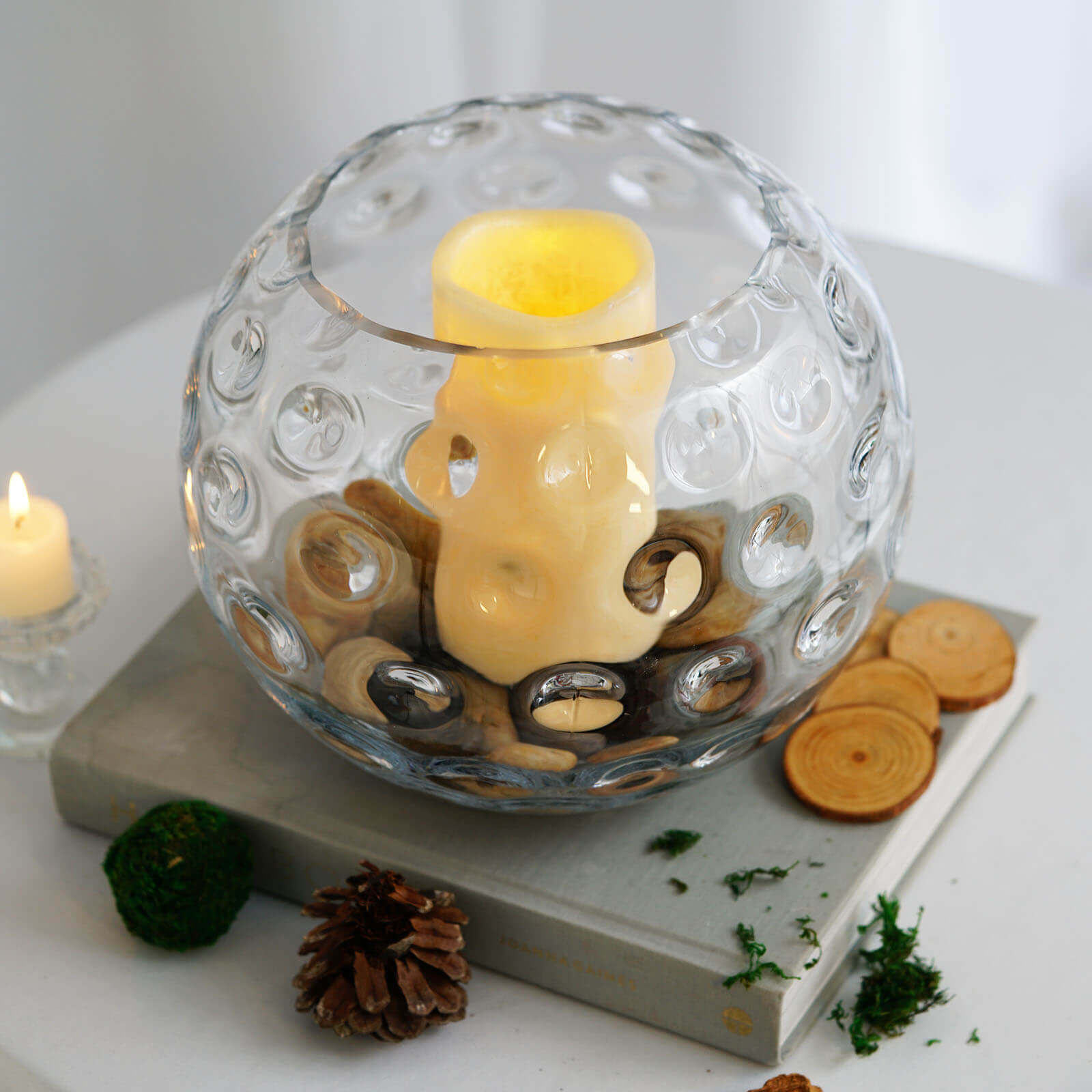 2-Pack Glass Bubble Vases Sphere Hobnail Design Clear Round - Decorative Votive Tealight Wedding Centerpieces 8"