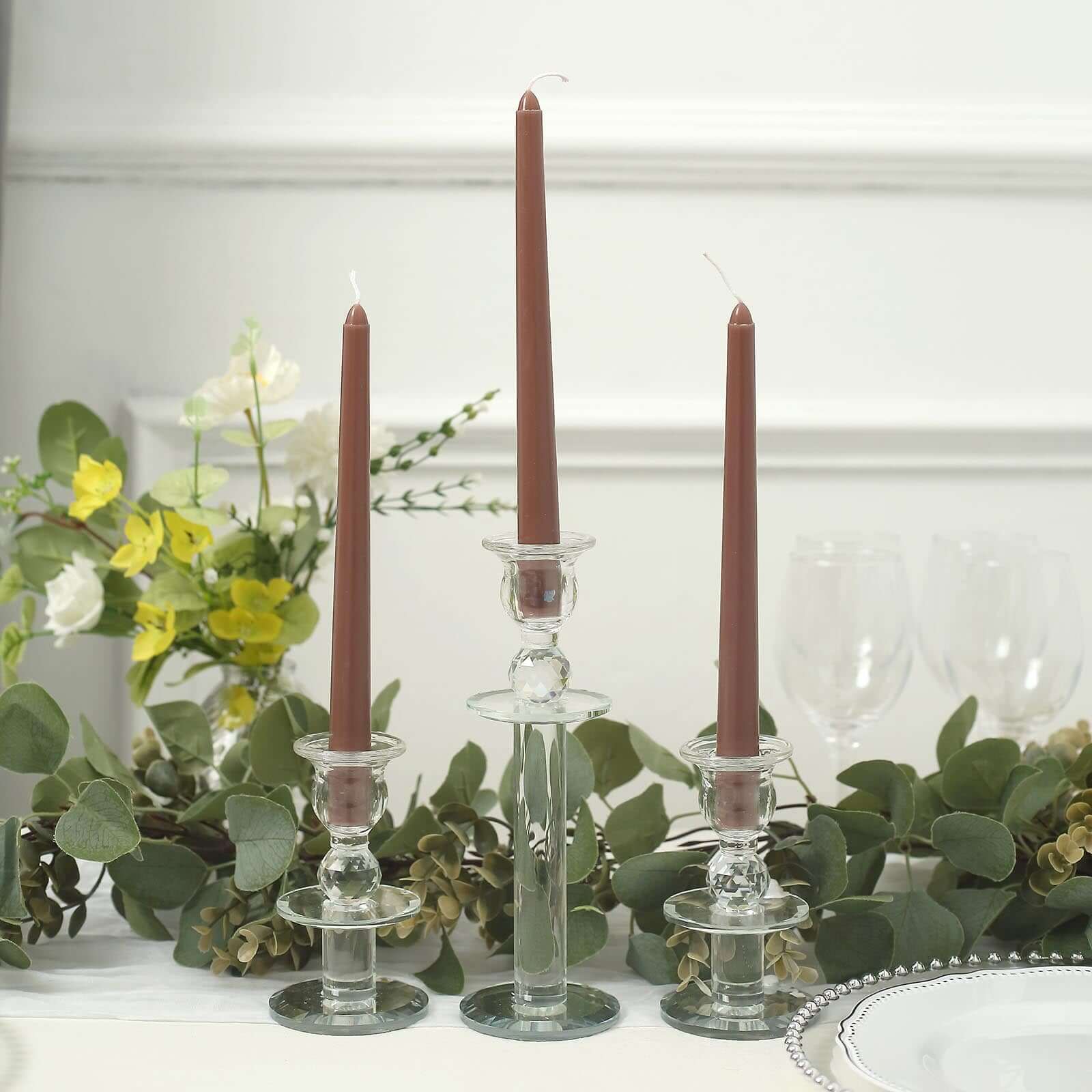 12-Pack Taper Candles Premium Wax Design Mocha Brown - Unscented Candles for Upscale Settings 10"