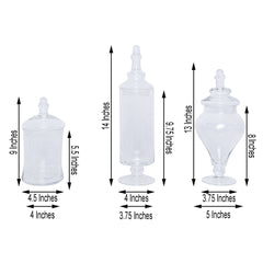 Set of 3 Glass Candy Jars Modern Apothecary Design Clear with Snap-On Lids - Stylish Party Favor Containers 9"/13"/14"