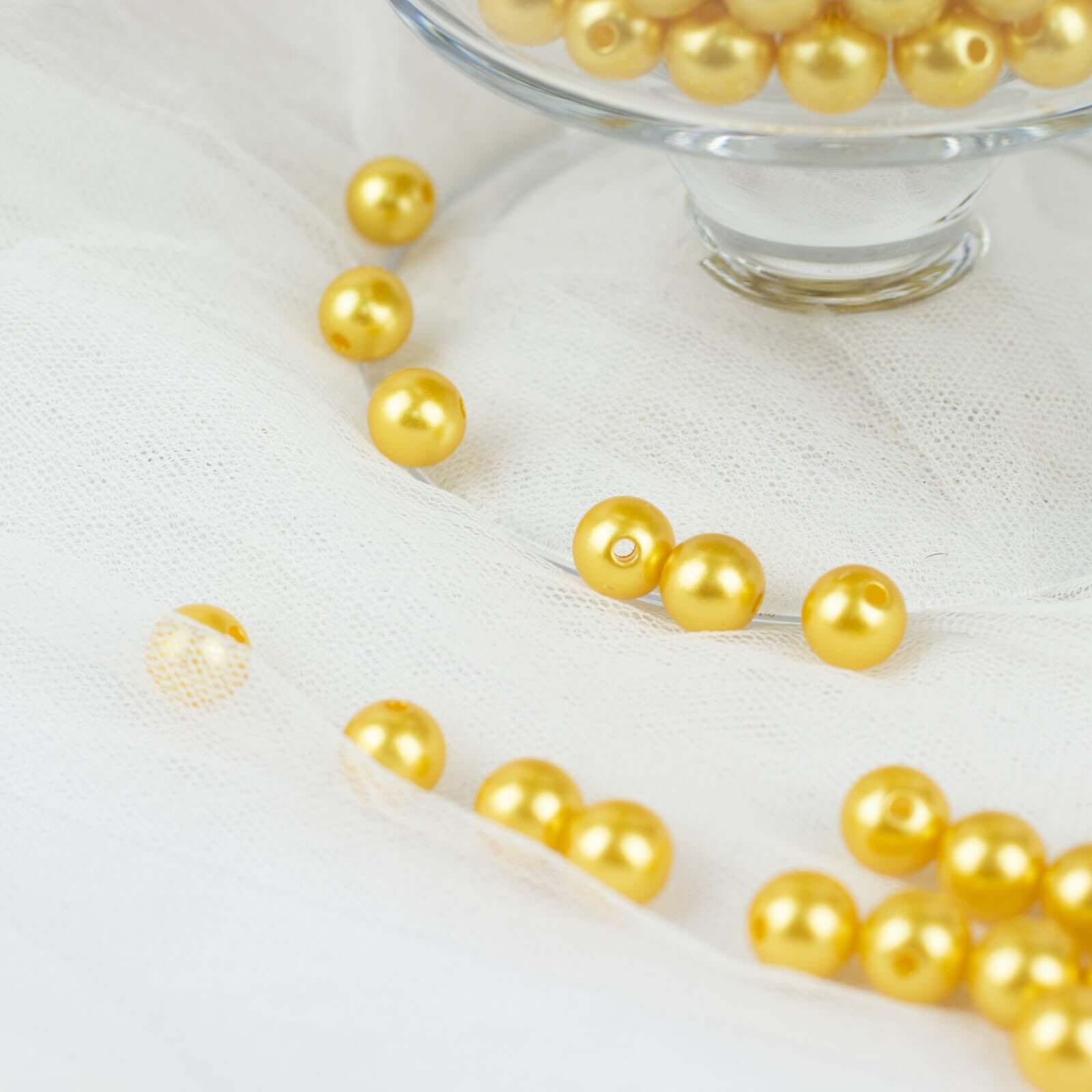 1000-Pack Faux Craft Pearl Beads Metallic Gold - Smooth Beads with Holes for Vase Filler Jewelry Making Bridal Accessories & Event Decor 10mm
