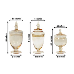 Set of 3 Glass Jars Apothecary Design Amber Gold and Snap-On Lids - Stylish Decorative Candy Buffet Storage 8.5", 9", 10"