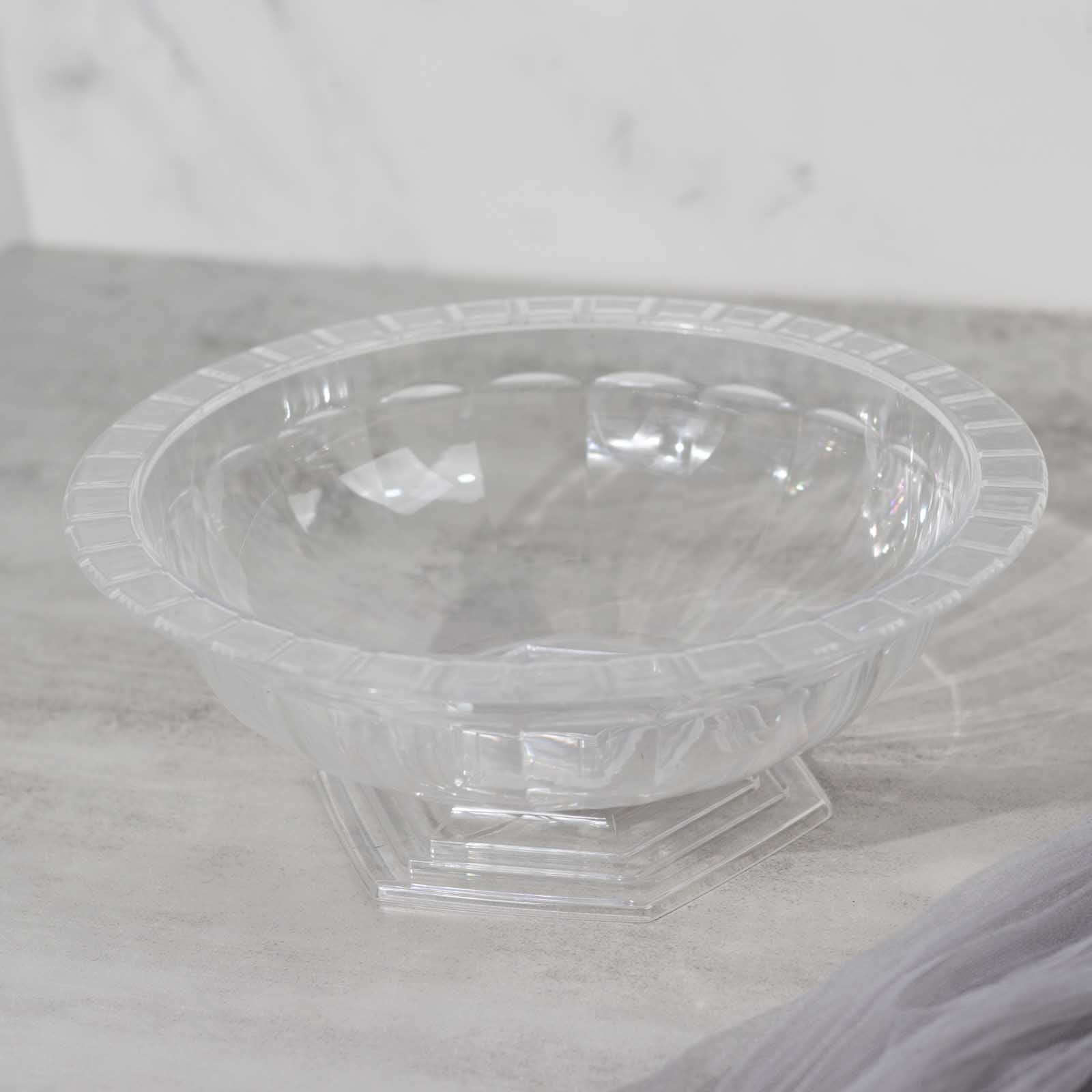 3-Pack Plastic Footed Compote Bowl Flower Vases Roman Style Clear - Round Decorative Pedestal Table Centerpieces 10"