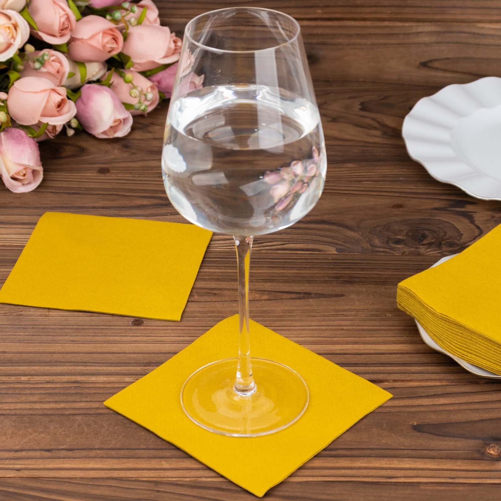 20-Pack Paper Linen-Like Cocktail Napkins Gold - Disposable 5"x5" Airlaid Soft Napkins