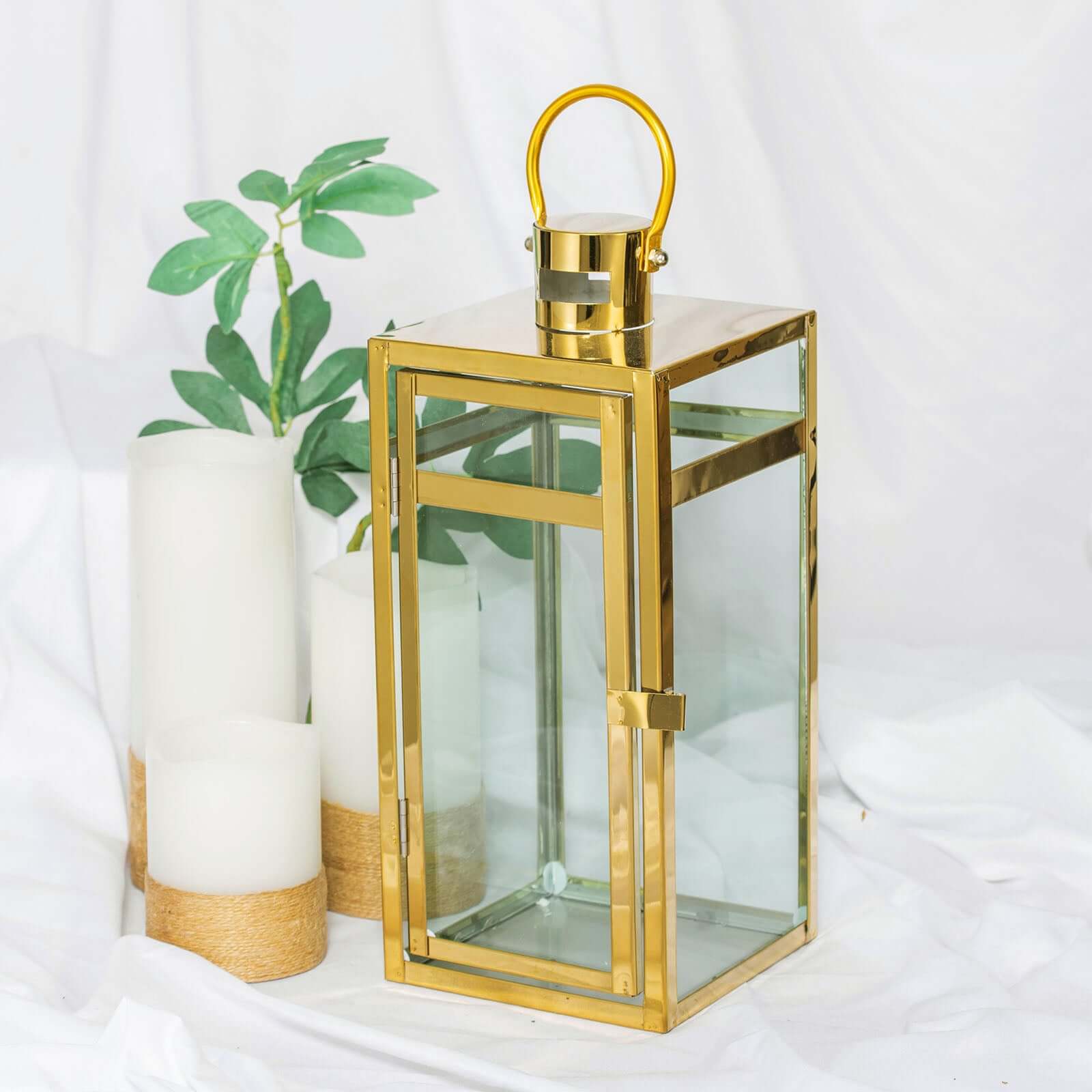 Stainless Steel Candle Lantern Vintage Top Design Gold - Outdoor Metal Patio Lantern Centerpiece 12"