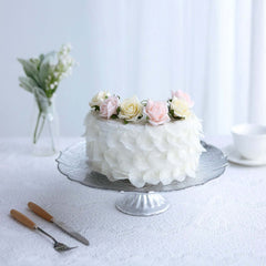 Glass Pedestal Cake Stand Scalloped Edge Design Silver - Cupcake Holder and Dessert Display Plate 14"