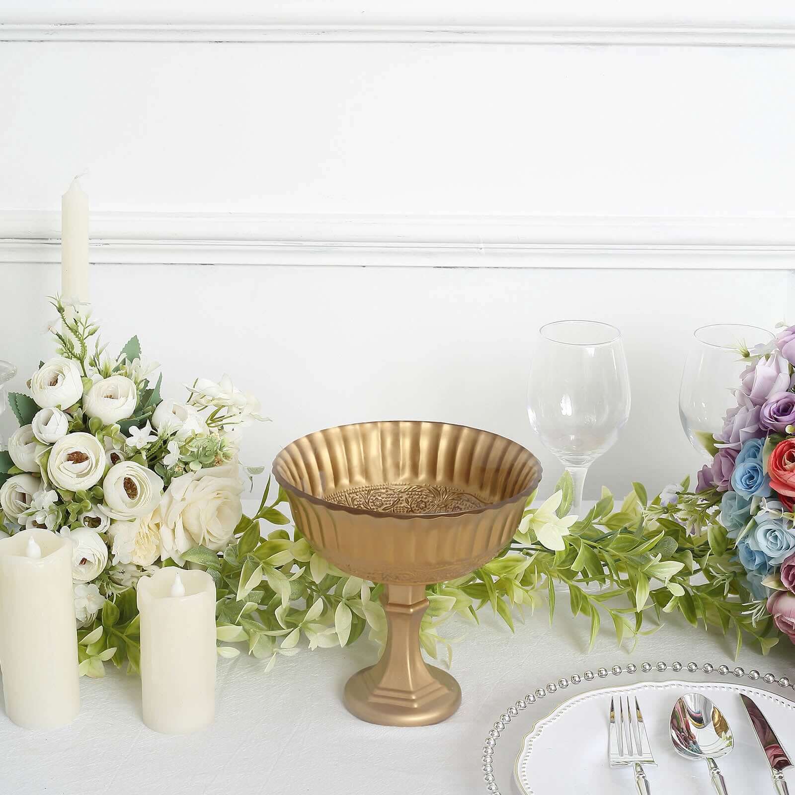 Glass Compote Floral Bowl Pedestal Vase Roman Style Gold - Antique Flower Vase for Sophisticated Event Décor 7"