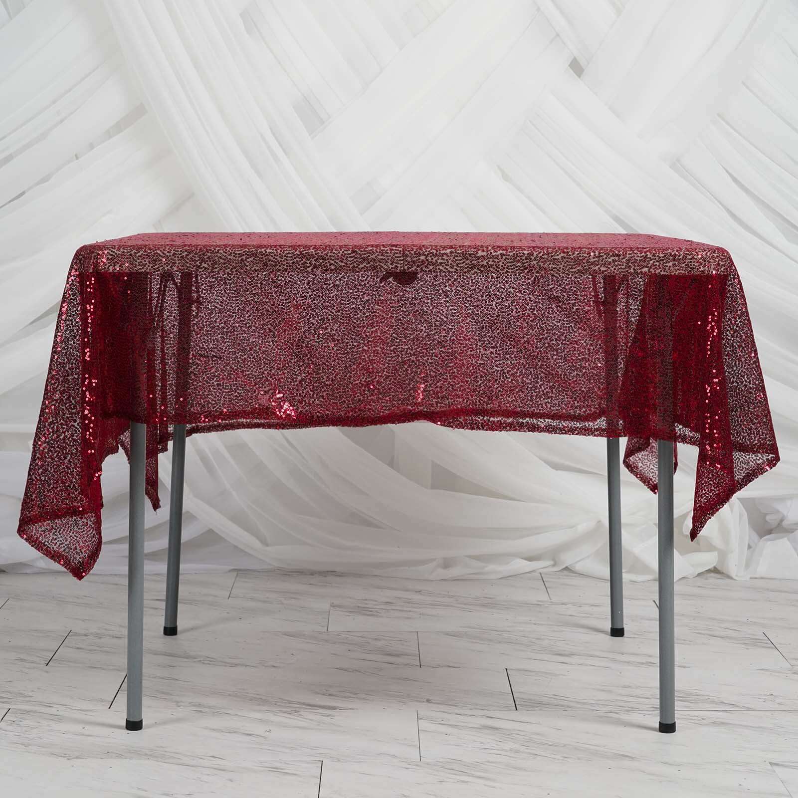 Sequin 60"x60" Table Overlay Square Tablecloth Burgundy - Luxe Wedding Table Topper