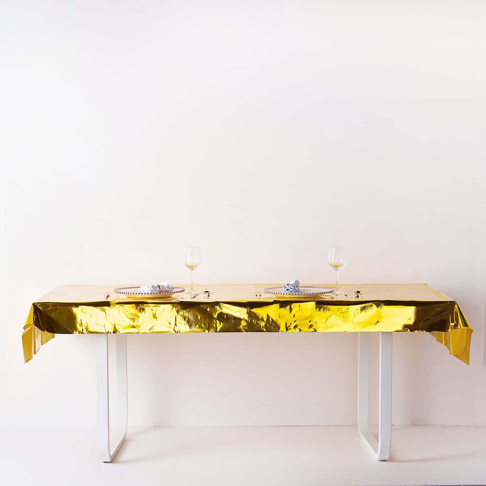 40"x90" Gold Metallic Foil Rectangle Tablecloth, Disposable Table Cover
