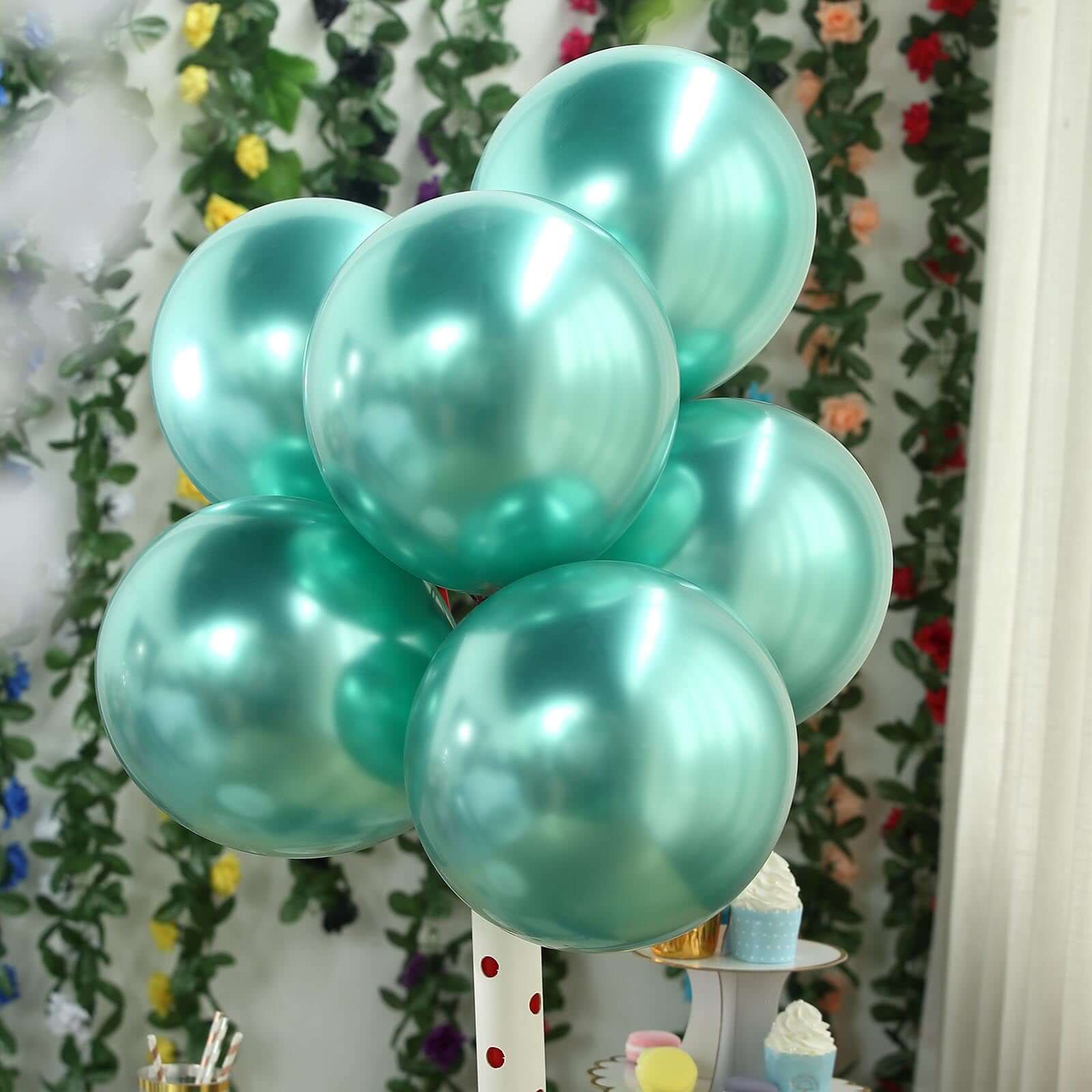 25 Pack 12" Metallic Chrome Green Latex Helium or Air Party Balloons