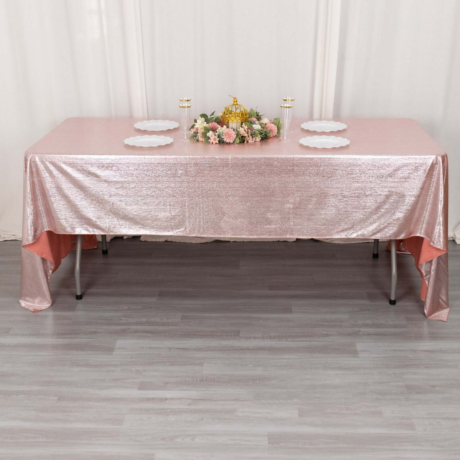 Sequin Dots Polyester 60"x126" Rectangle Tablecloth Shimmering Rose Gold - Wrinkle Free & Sparkling Table Cover