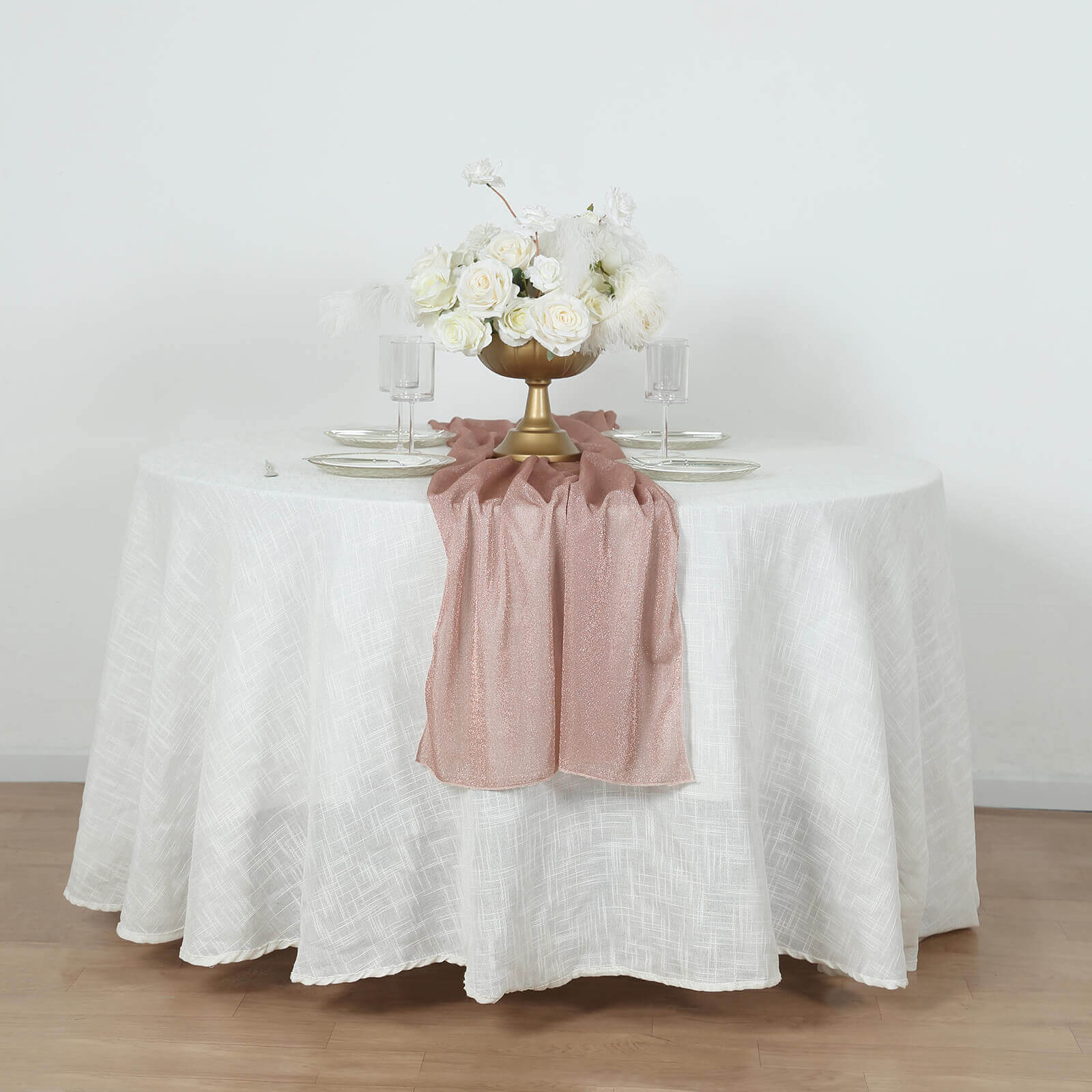 Glitter Gauze 27"x120" Table Runner Rose Gold - Sparkling Reusable Sheer Table Linen