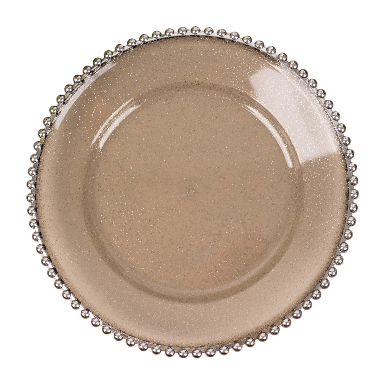 6-Pack Acrylic Round Charger Plates 13" in Transparent Black Silver Glittered with Beaded Rim, Decorative Dinner Party Charger Tableware