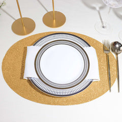 6 Pack Champagne Sparkle Vinyl Placemats, Non Slip Decorative Oval Glitter Table Mat