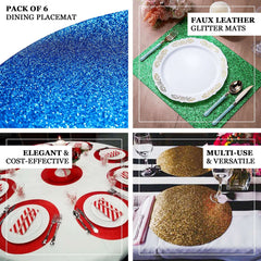 6-Pack Placemats Glitter Design Silver Sparkle Oval - Non-Slip Decorative Table Mats for Dining 12"x18"
