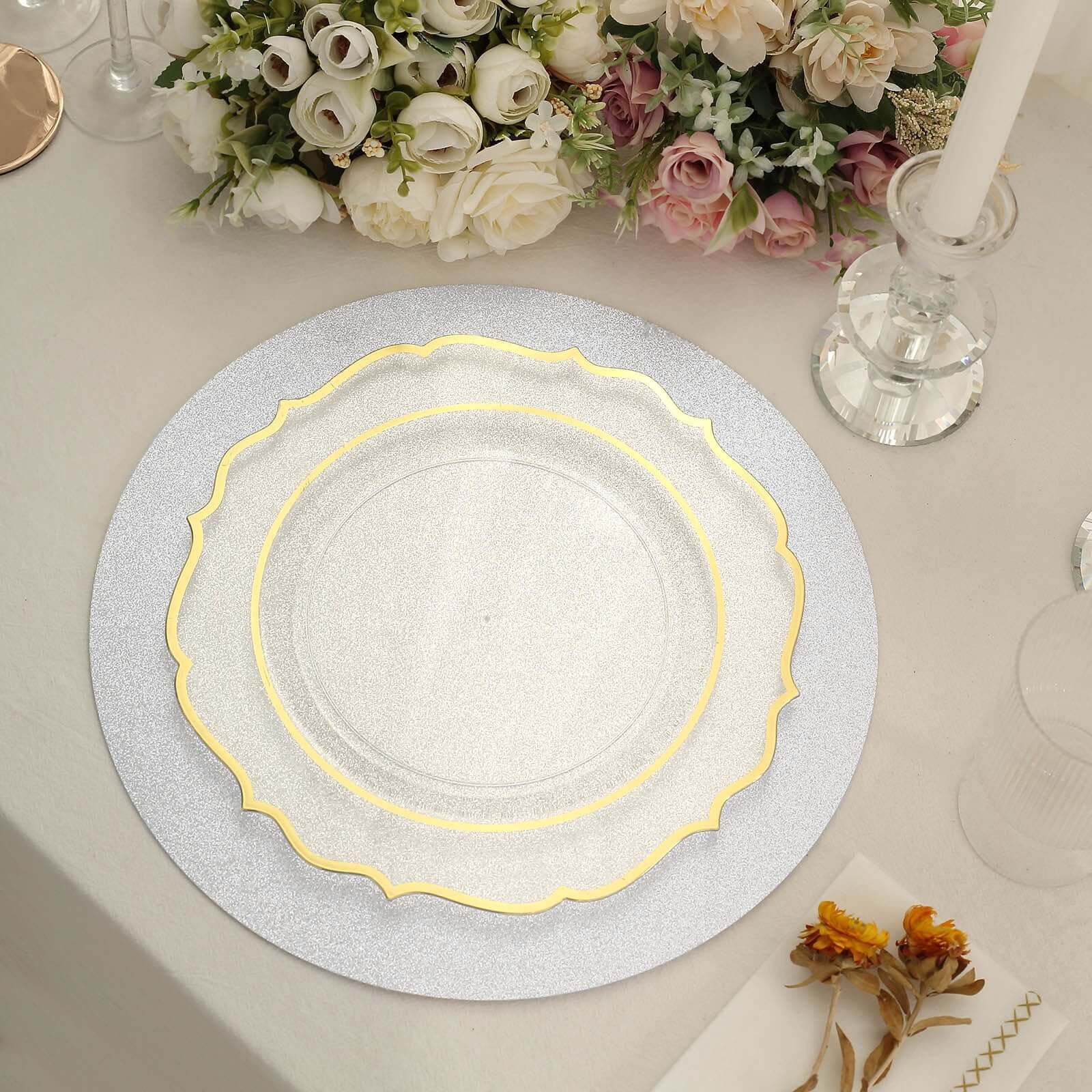 20-Pack Disposable Table Placemats in Silver Glitter - 210GSM Paper Placemats for Classy Events 13"
