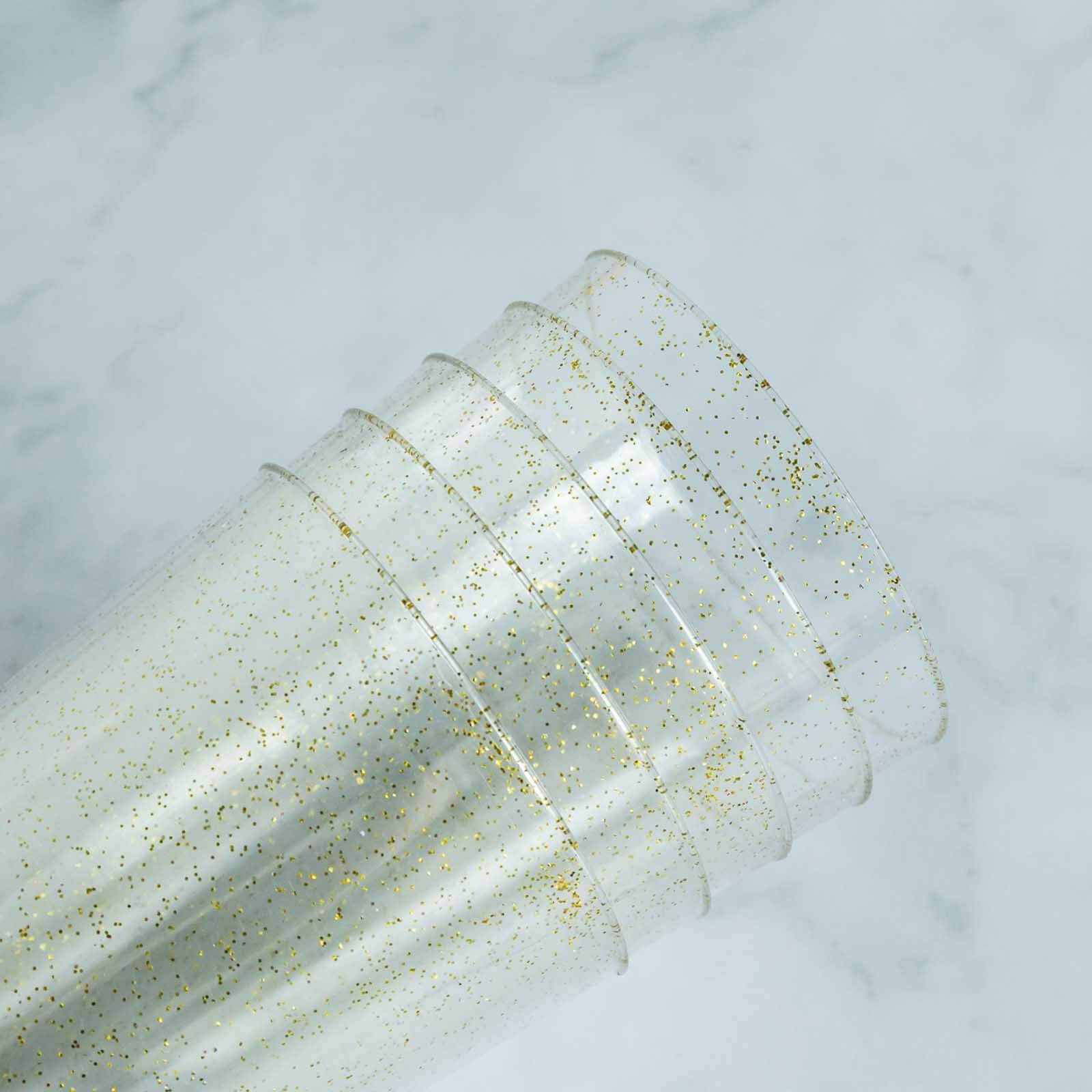 12-Pack Plastic Party Cups Clear Gold Glitter - Durable Disposable Tumblers for Drinks 17oz 5.5"