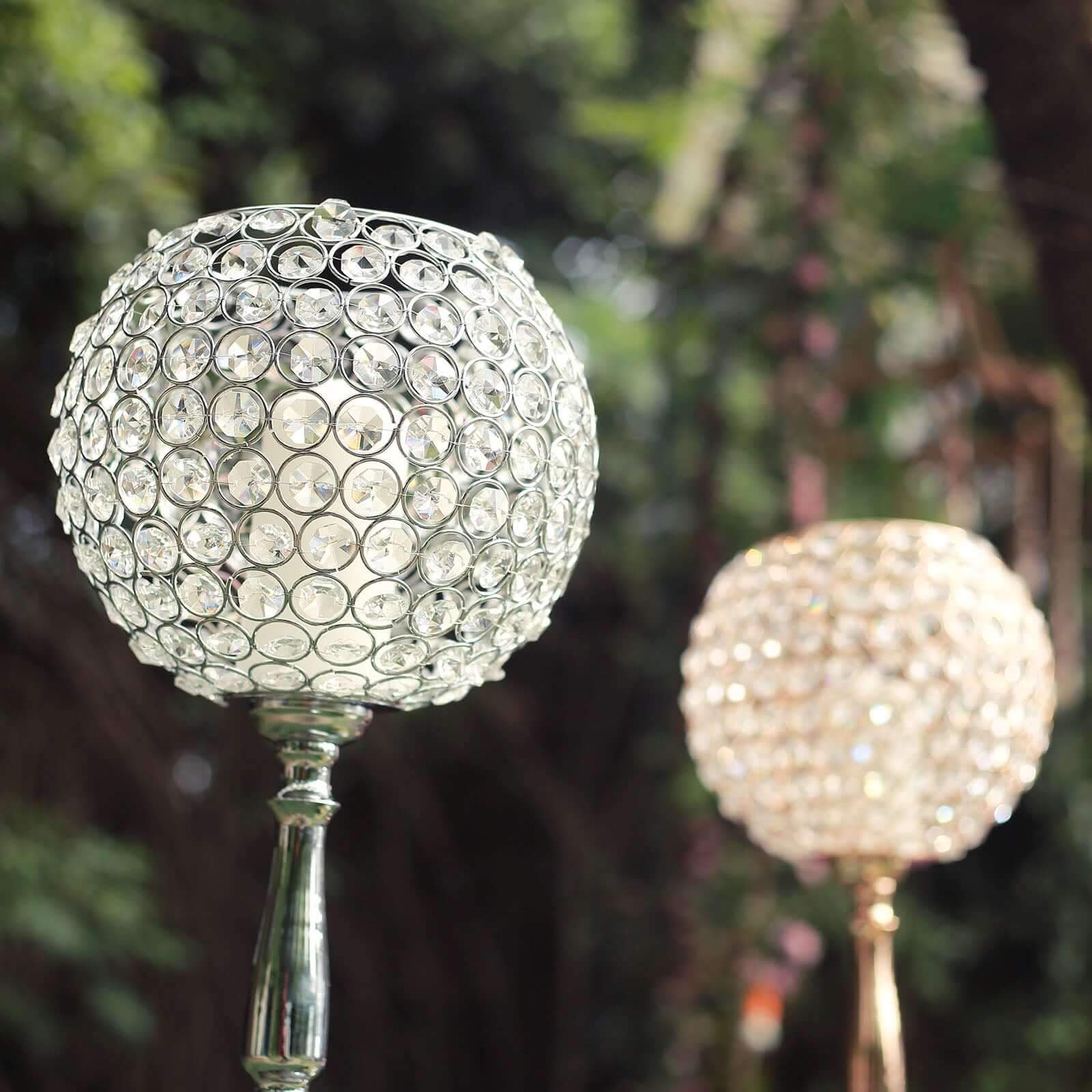 Acrylic Crystal Beaded Goblet Candle Holder Silver - Exquisite Flower Ball Centerpiece Stand for High-End Event Styling 30"