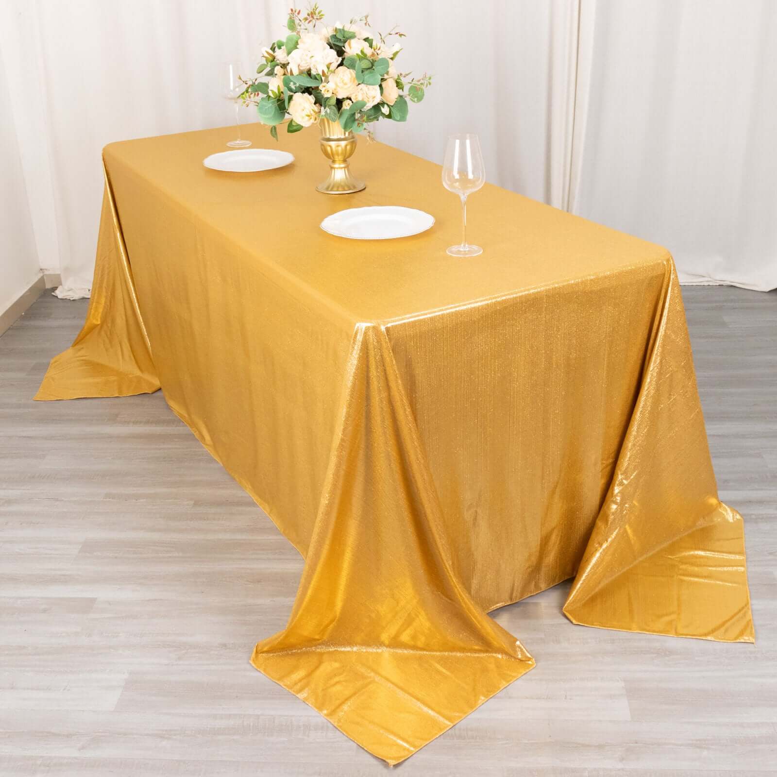 Sequin Dots Polyester 90"x132" Rectangle Tablecloth Shimmering Gold - Seamless, Glittering & Wrinkle Free Table Cover for Stylish Event Decor