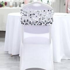 5 Pack Big Payette Sequin 13"x10" Chair Sash Bands Silver - Stylish Glittering Decor for Weddings & Gatherings