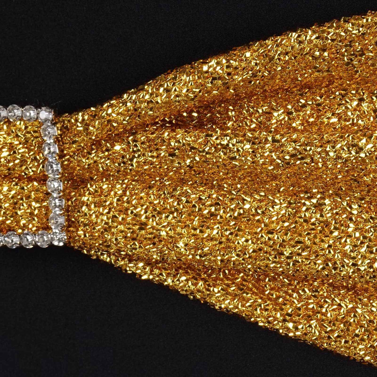 5 Pack Metallic Shimmer Tinsel Spandex Chair Sashes Gold - Durable and Reusable Stretch Chair Bands for Dazzling Event & Party Decor