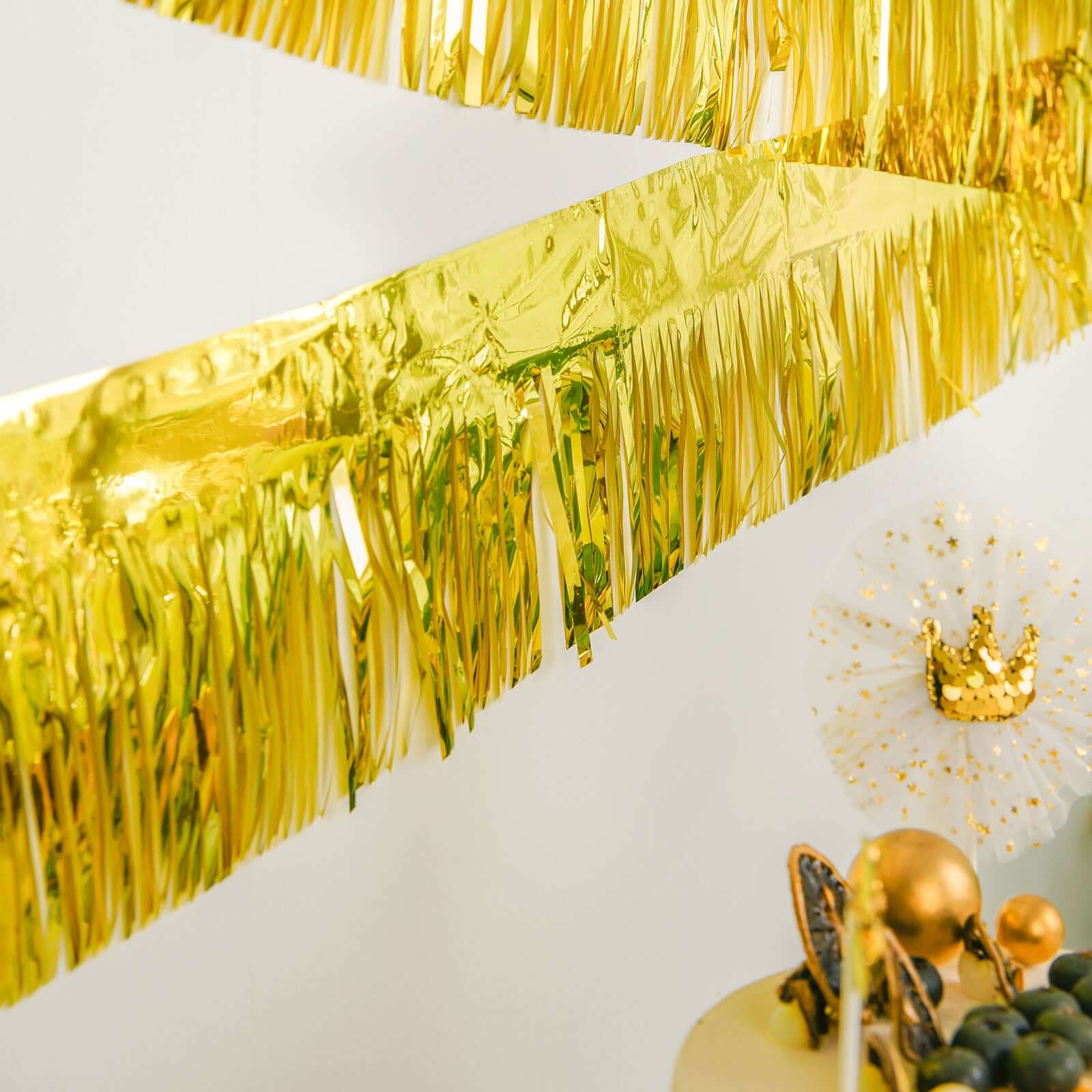 16ft Metallic Gold Foil Tassel Fringe Backdrop Banner, Tinsel Garland Decor