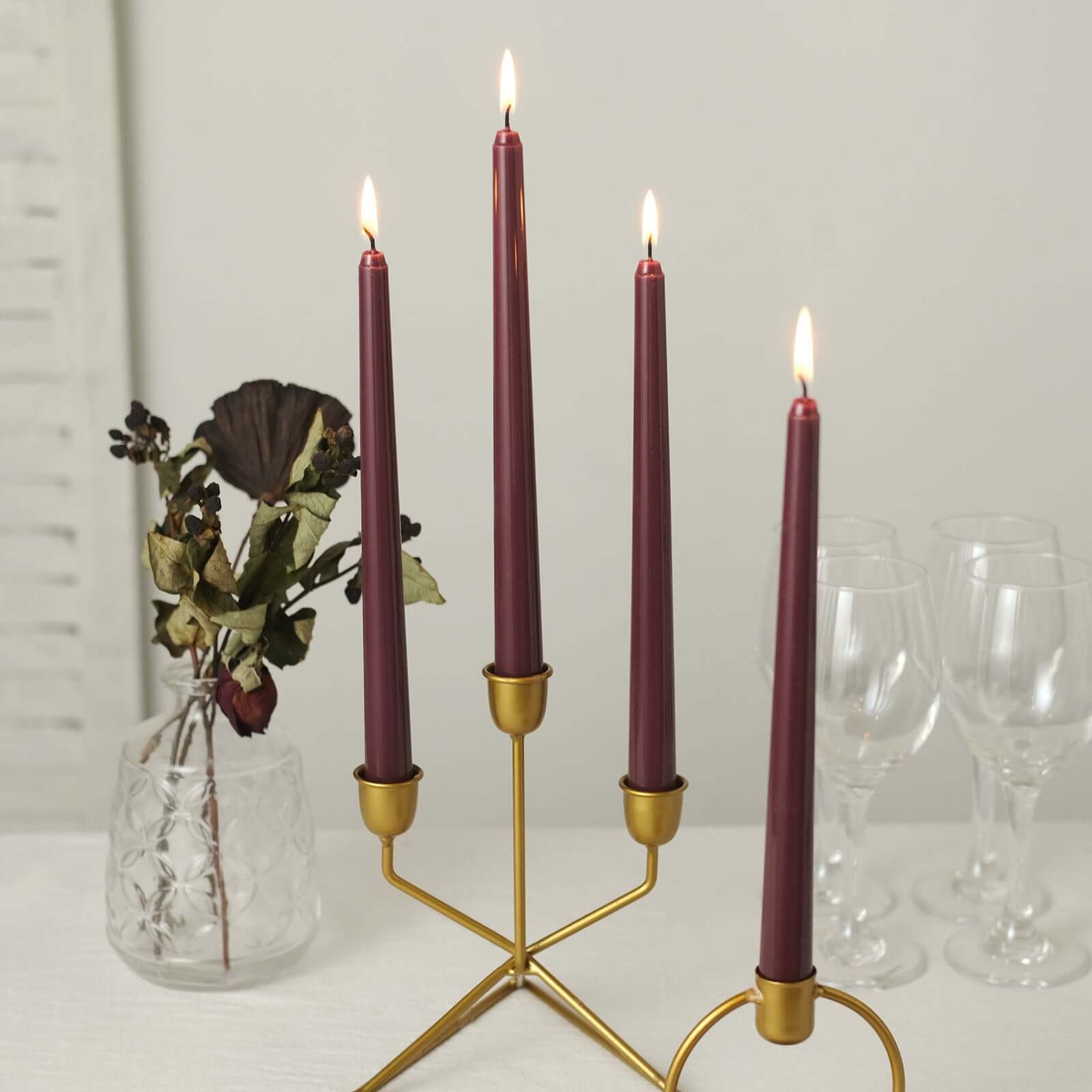 12-Pack Taper Candles Premium Wax Design Burgundy - Unscented Candles for Upscale Settings 10"