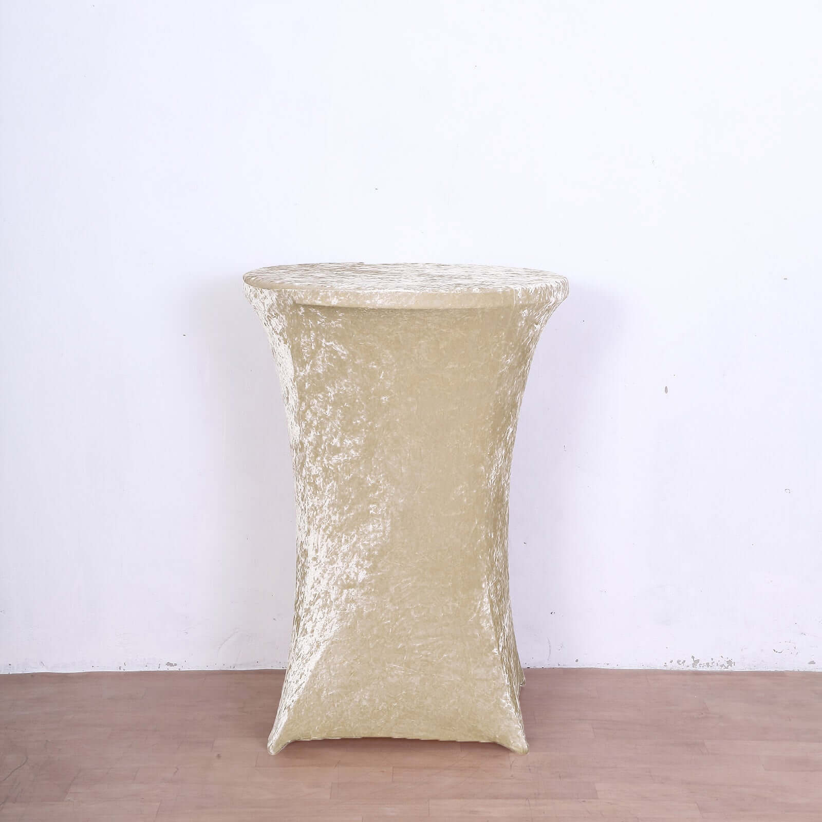 Crushed Velvet Spandex 32" Round Cocktail Table Cover Beige Smooth Highboy Tablecloth