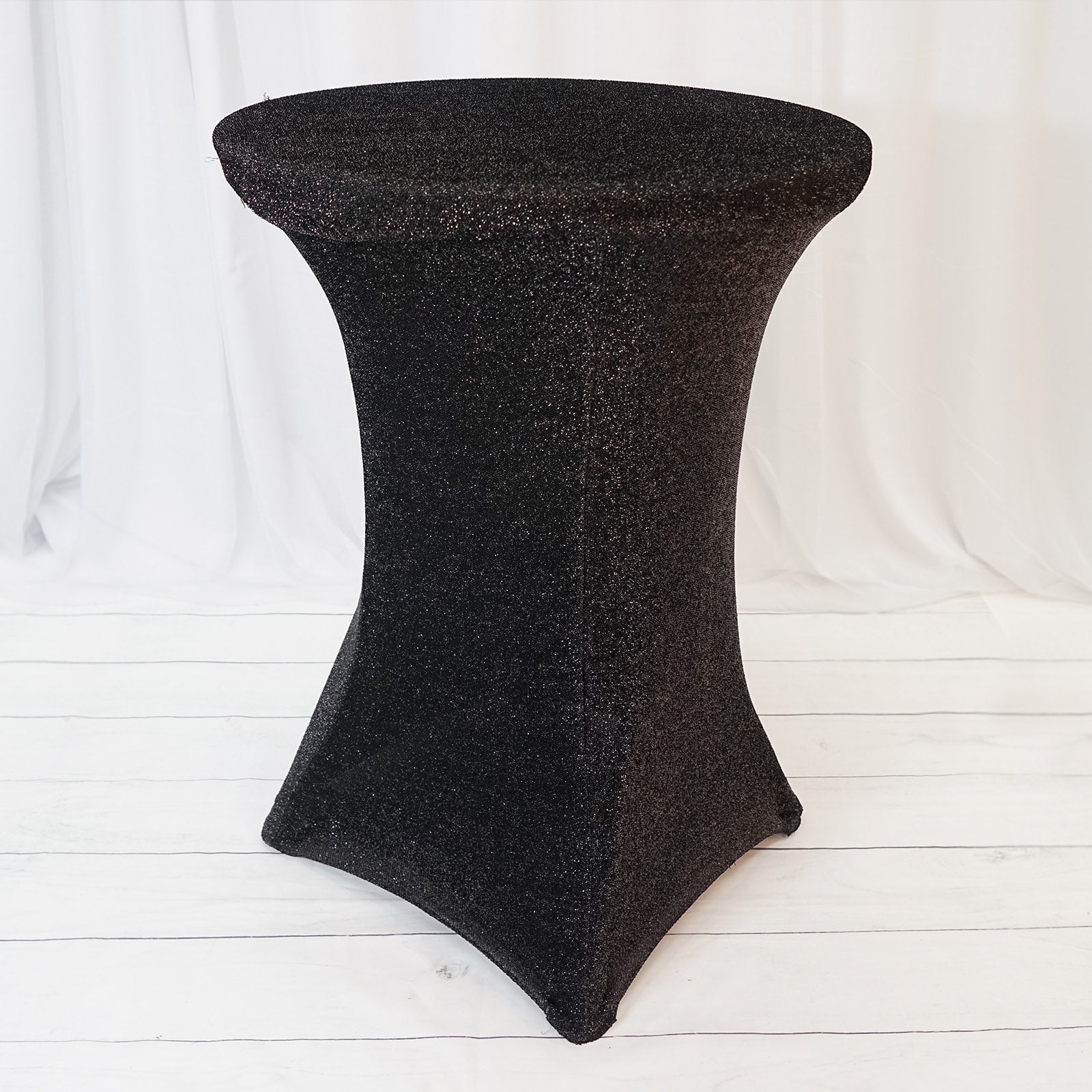 Black Metallic Shiny Glittered Spandex Cocktail Table Cover