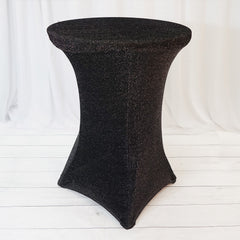 Black Metallic Shiny Glittered Spandex Cocktail Table Cover