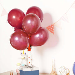 25 Pack 12" Shiny Pearl Burgundy Latex Helium or Air Balloons