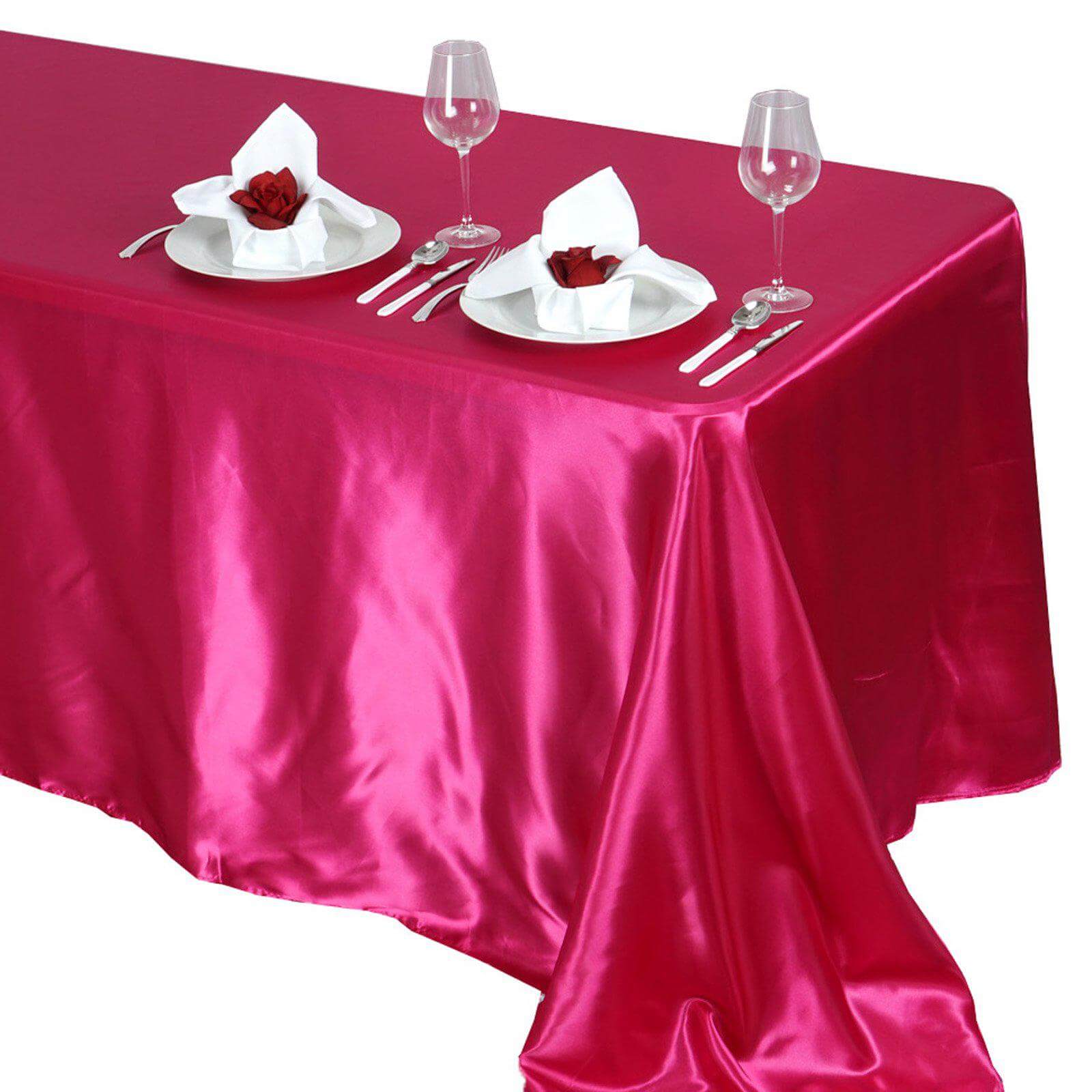 Satin Rectangular 90"x132" Tablecloth Fuchsia Satin - Seamless Table Cover