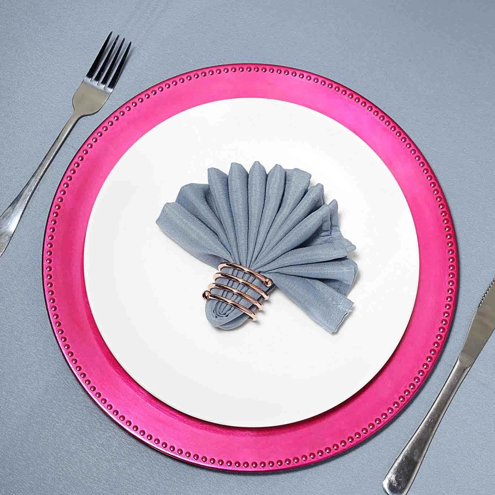 6-Pack Acrylic Round Charger Plates 13" in Hot Pink with Beaded Rim, Dinner Charger Event Tabletop Decor